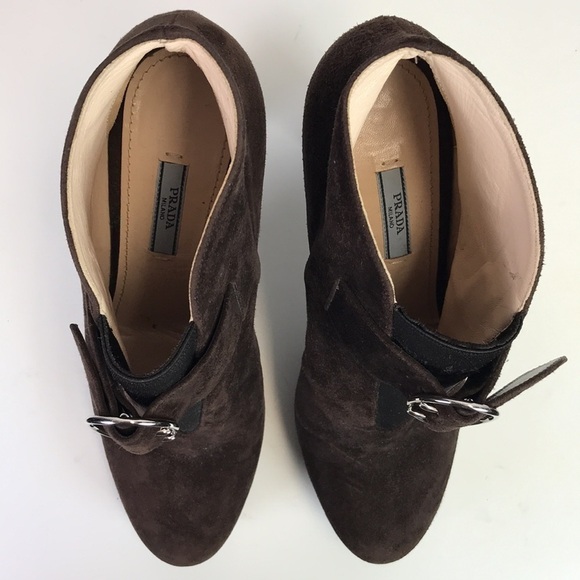 Prada Suede Heeled Booties with Front Buckle Size 10 - Picture 5 of 12